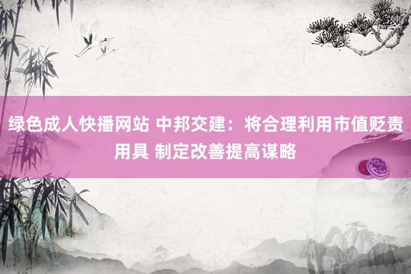 绿色成人快播网站 中邦交建：将合理利用市值贬责用具 制定改善提高谋略
