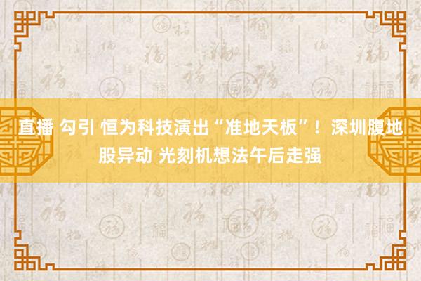 直播 勾引 恒为科技演出“准地天板”！深圳腹地股异动 光刻机想法午后走强